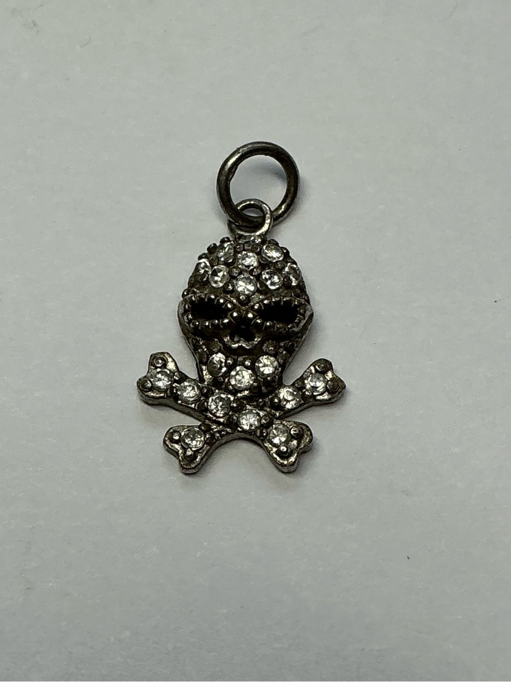 FAS Sterling Silver Rhinestone Skull & Crossbones Charm